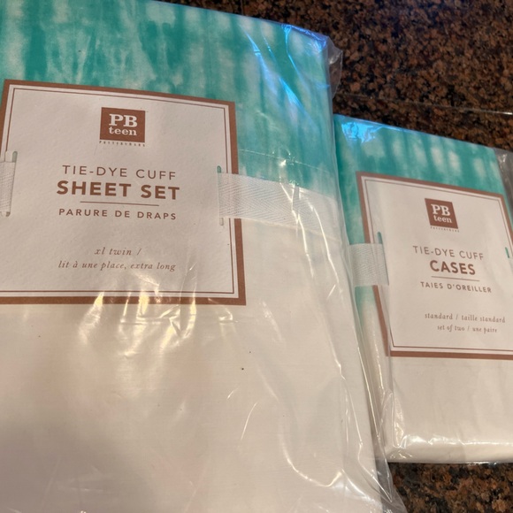 Pottery Barn Teen Tie-Dye Cuff XL Twin Sheet Set - White and Green